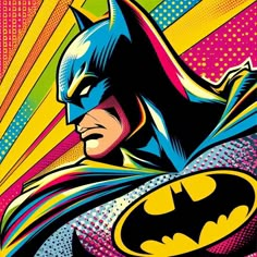 the batman poster is shown in color and pop - art style, as well as an image