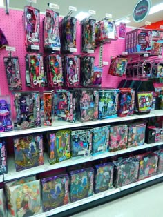 there are many toys on display in the store