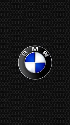 bmw logo on a black background with hexagonal grids in the bottom right corner