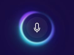 a microphone icon in the middle of a dark blue circle with neon lights around it