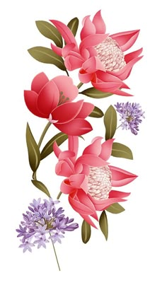 pink and purple flowers on a white background