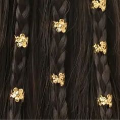 Flower Hair Rings. Pinch Together To Close. 40 Pieces Color: Gold Material: Allot Hair Charms, Hair Rings, Gold Flowers, Gold Material, Flowers In Hair, Hair Accessories, Women Accessories, Hair, Flowers