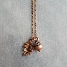 Autumn Copper Necklace, oak leaf pendant, small acorn pendant, oak tree necklace, copper acorn antique copper necklace fall jewelry oxidized - Constant Baubling Aged Copper, Tree Necklace, Copper Necklace, Copper Chain, Antique Earrings