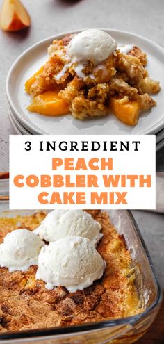 peach cobbler with cake mix in a baking dish