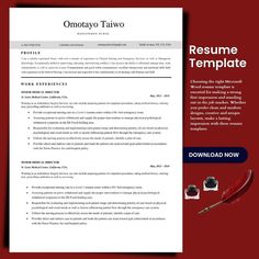 a professional resume template is shown in this file, it includes an image of a red background