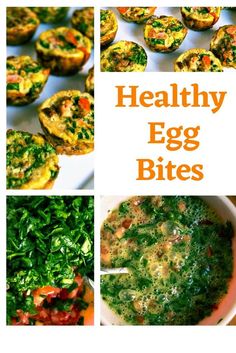 healthy egg bites with spinach, tomatoes and other toppings on the side are shown