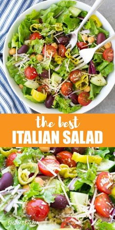 the best italian salad recipe is made with fresh tomatoes, lettuce, olives and parmesan cheese