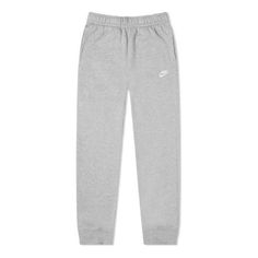 Gray Athleisure Sweats For Jogging, Gray Fleece Sweats For Jogging, Gray Sweats With Ribbed Cuffs For Jogging, Gray Fleece Activewear For Jogging, Sporty Gray Fleece Sweatpants, Gray Athleisure Sweats For Sports, Gray Fleece Sporty Sweatpants, Sporty Gray Pants With Ribbed Cuffs, Nike Gray Fleece Activewear