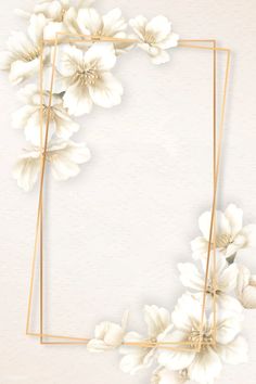 white flowers and gold frame on a light colored background with space for text or image