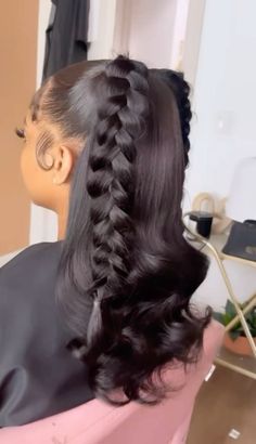 𝘧𝘰𝘭𝘭𝘰𝘸 𝘧𝘰𝘳 𝘮𝘰𝘳𝘦 𝘤𝘶𝘵𝘦 𝘱𝘪𝘯𝘴 ☁️ College Back To School Hairstyles, Silk Press With Fishtail Braid, Frontal Wig Hairstyles Medium Length, Princess Ponytail Hairstyles, Bad B Hairstyles, 2 Weave Ponytails, Two Ponytails With Weave In The Back, Birthday Hairstyles Curly, Hard Hairstyles For Long Hair