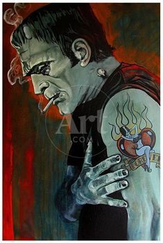 'Broken Hearted' Art Print - Mike Bell | Art.com Frankenstein Tattoo, Monster Tattoo, Frankenstein Art, Framed Tattoo, Kunst Tattoos, Broken Hearted, Lowbrow Art, Classic Monsters, Wow Art