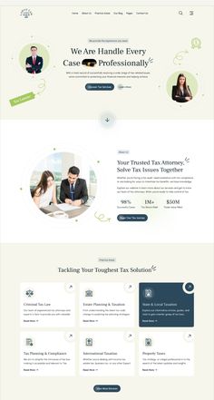 the landing page for a website with two people in business attire and one person sitting at a