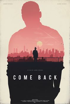 a movie poster with the silhouette of a man standing in front of a cityscape