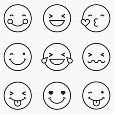 six smiley faces with different expressions