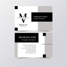 two black and white business cards with the letter v on them, one is for michael vos