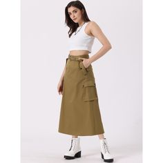 The long cargo skirt pockets and tie waist ends add elegant to the overall look, while the ruched detailing adds a touch of elegance. Whether you're going to a club, a party, or just hanging out with friends, these cargo skirts long are versatile enough to suit any occasion. Y2K cargo skirts for women are designed with functional pockets, you no longer have to flip your bags! Pair them with a crop top, tank top, or a stylish shirt for a chic and fashionable look. Y2k Fashion Skirt, Straight Long Skirt, Y2k Skirts, Black Velvet Dress, Cargo Skirt, Tweed Dress, Women Midi, Denim Midi Skirt, Women's Skirts