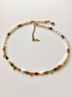 Multi Tourmaline & Freshwater Pearl Necklace Rainbow Gemstone Beaded Necklac Rainbow Tourmaline Gold Choker Colorful Semi Precious Choker - Etsy Pulseras Aesthetic, Rainbow Tourmaline, Beaded Necklace Patterns, Rainbow Gemstones, Necklace Beads, Necklace Patterns, Gemstone Beaded Necklace, Freshwater Pearl Necklace, Handmade Wire Jewelry