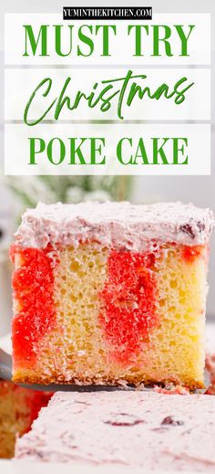 a slice of christmas poke cake on a plate