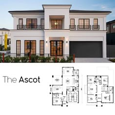 two story house plan with 3 car garages and 2 stories, the ascott