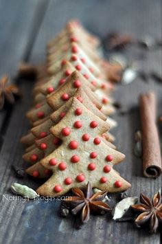 cinnamon stick christmas trees on a table with cinnamon sticks and star anisette decorations