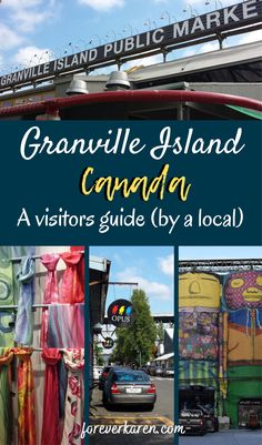 the cover of granville island canada, with pictures of colorful clothing hanging up on display