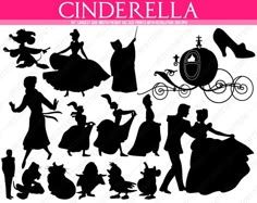 the silhouettes of cinderella and her friends