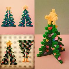 four different types of beaded christmas trees