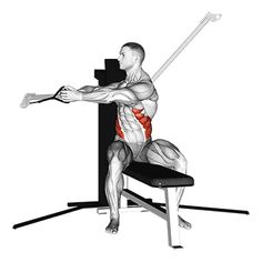 a man sitting on a bench with his back turned to the side and holding a barbell