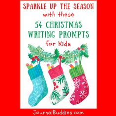 the cover of sparkle up the season with these christmas writing prompts for kids