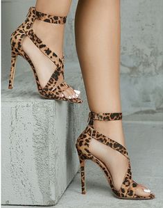 Ankle Wrap Heels, Leopard Print Heels, Open Toe High Heels, Wrap Heels, Womens Summer Shoes, Heels Sandals, Pump Sandals