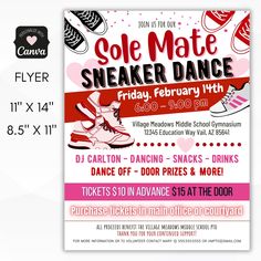 valentines sneaker dance flyer Valentines Event Ideas For Work, Valentine’s Day Dance Ideas, Middle School Valentines Dance, Leadership Projects, School Dance Decorations, Pto Events, Fundraiser Invitation, Elementary Valentines, School Dance Themes