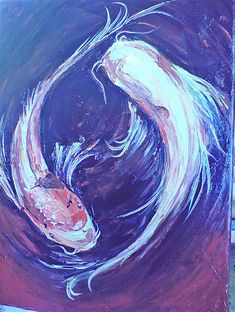 an acrylic painting of two koi fish swimming together