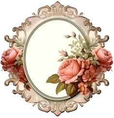 an ornate frame with pink roses on it