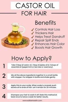 Benefits Of Castor Oil, Castor Oil For Hair Growth, Healthy Natural Hair Growth, Oil For Hair Growth, Hair Growth Secrets, Hair Growing Tips, Castor Oil For Hair, Oil For Hair, Homemade Hair Products