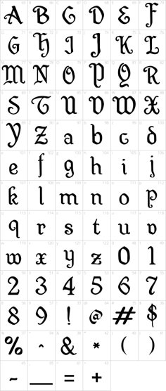 an old english alphabet is shown in black and white