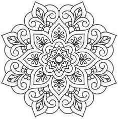 a black and white drawing of a flower with leaves on it's petals, in the shape of a snowflake