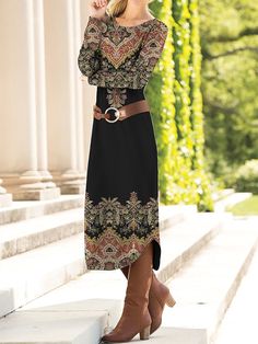 Midi Dress Vintage, Womens Winter Dresses, Dress Geometric, Dresses Casual Winter, Dress Winter, Trends 2023, Ethnic Dress, 2024 Trends, Winter Dress