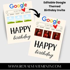 two birthday cards with the words happy birthday and google