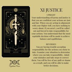 a tarot card with an image of a cross and the words justice on it