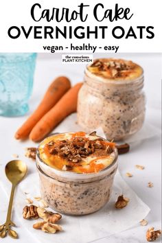 carrot cake overnight oats in jars with spoons