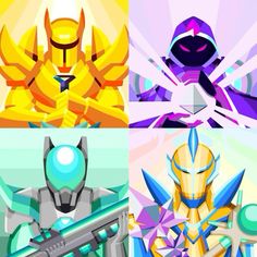 four different video games with stylized art