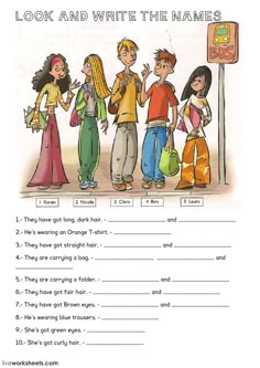 an english worksheet with pictures of people standing in front of a bus stop