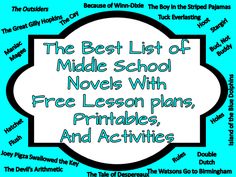 the best list of middle school novels with free lesson plans, printables and activities