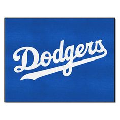 the los angeles dodgers logo is shown on a blue background with white lettering that reads dodger's