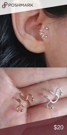 Tragus Earrings Unique, No Piercing Jewelry, Over The Ear Earrings, Tragus Piercing Jewelry Unique, How To Make A Ear Cuff, Earring Cuff Diy, Silver Ear Cuffs No Piercing, Ear Cuff Jewelry Unique, Ear Cuff Design