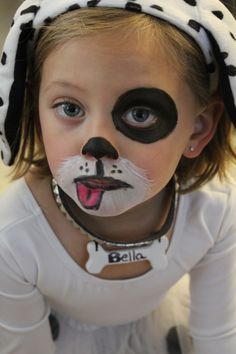 Simple Face Painting Ideas For Kids | A She Dalmation Face Paint, Puppy Face Paint, Dog Costumes For Kids, Dog Face Paints, Dog Makeup, Animal Face Paintings, Makeup Zombie