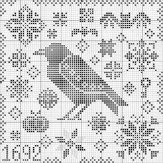 a cross stitch pattern with a bird on it