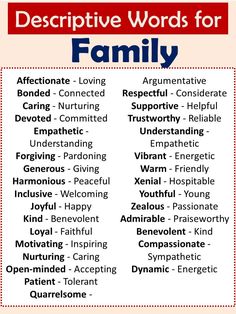 a poster with the words descriptive words for family