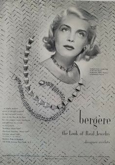 Vintage Jewelry Eragem, Jewelry Banner, Stamped Metal Jewelry, Lizabeth Scott, 1940s Jewelry, Jewellery Advertising, Jewelry Advertising, Jewelry Ad, Magazine Advertisement