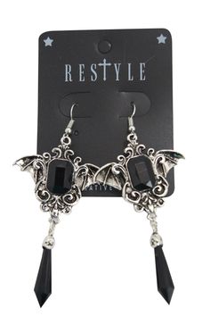 Dark Beauty Della Morte Gothic Vampire Bat Black Stone Earrings - Skelapparel Getting Ears Pierced, Black Stone Earrings, Goth Accessories, Bat Earrings, Gothic Vampire, Vampire Bat, Gothic Earrings, Gothic Accessories, Goth Jewelry